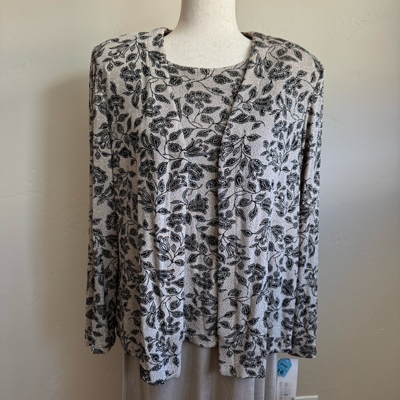 ALEX EVENINGS 2 Pc. Dress Gown sz 16 Beige Glitter Accent Mother Of Bride/Party - Picture 2 of 11